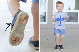 gluing pennies to shoes